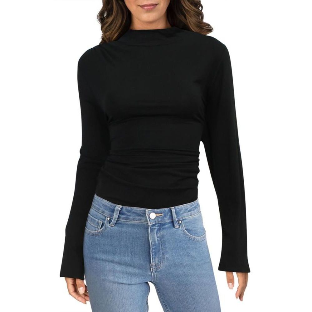 Good American Womens Black Turtleneck Rouched Thong Bodysuit NWT